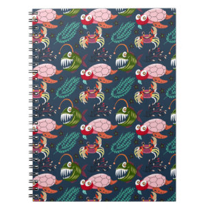 Caderno Espiral Padrão de animais aquáticos vida submarina do