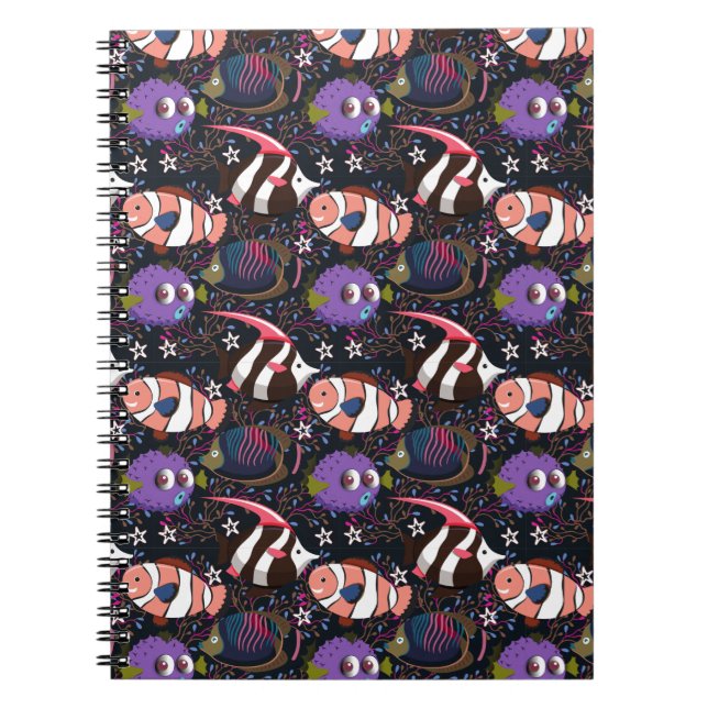 Caderno Espiral Padrão de animais aquáticos | vida submarina do oc (Frente)