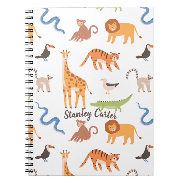 Caderno Espiral Padrão de Animais Selvagens da Selva Tropical (Frente)