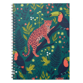 Caderno Espiral Padrão de Animal da Selva Luxuriante