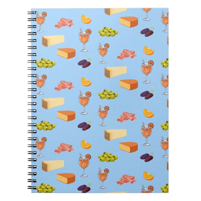 Caderno Espiral Padrão de Aperol e Queijo (Frente)