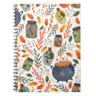 Caderno Espiral Padrão de Aquarela com a Folhagem de outono.