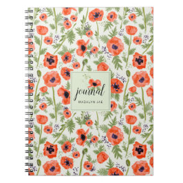 Caderno Espiral Padrão de Aquarela das Flores Vermelhas Laranja