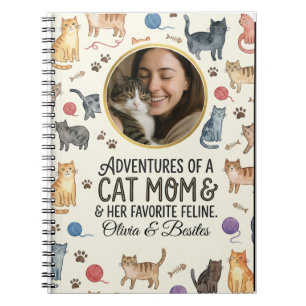 Caderno Espiral Padrão de Aquarela de Foto Personalizada de Gata M