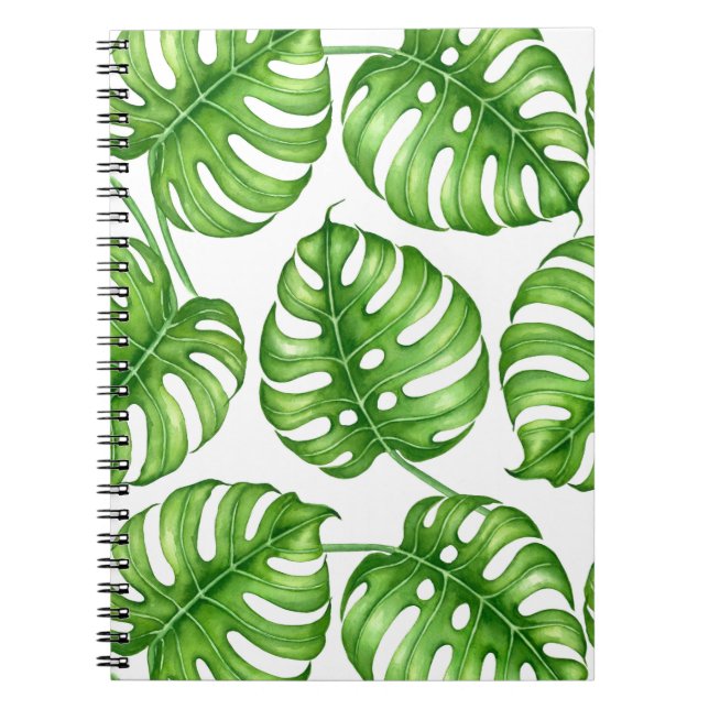 Caderno Espiral Padrão de aquarela de Monstera (Frente)