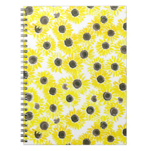Caderno Espiral Padrão de aquarela de Sunflower