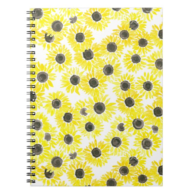 Caderno Espiral Padrão de aquarela de Sunflower (Frente)