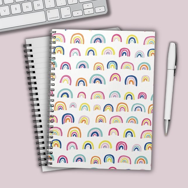 Caderno Espiral Padrão de aquarela em arco-íris (Rainbow patterned notebook.)