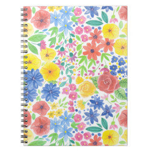 Caderno Espiral Padrão de aquarela floral