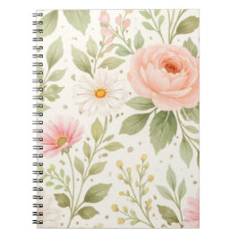 Caderno Espiral Padrão de Aquarela Floral Suave