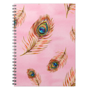 Caderno Espiral Padrão de aquarela sem costura com fezes de pavã