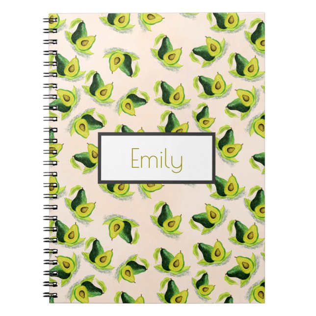 Caderno Espiral Padrão de Aquarela Verde Avocados Personalizado (Frente)