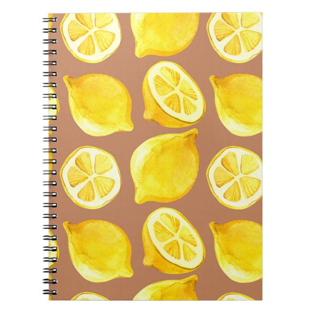 Caderno Espiral Padrão de aquarelas sem costura com limões (Frente)