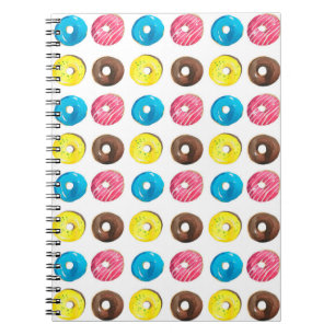 Caderno Espiral Padrão de aquarelas sem costura com rosquinhas pe