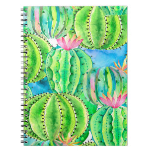 Caderno Espiral Padrão de aquarelas sem costura dos cactos. Soma