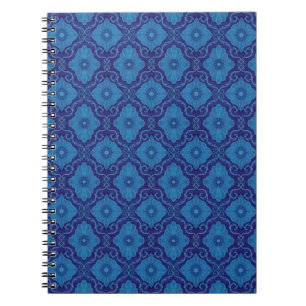Caderno Espiral padrão de arabesco floral "flores azuis"