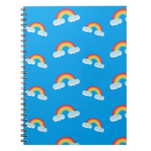 Caderno Espiral Padrão de Arco-Íris Bonito com Nuvens