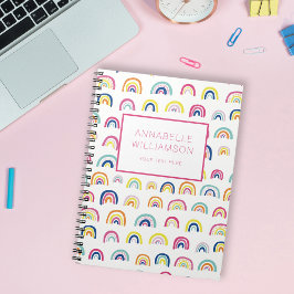 Caderno Espiral Padrão de arco-íris fofo com nome personalizado