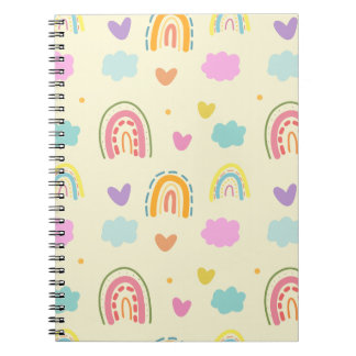 Caderno Espiral "Padrão de Arco-íris Pastel e Nuvens"