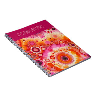 Caderno Espiral Padrão de arte de círculos batik laranja negrito r