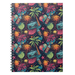 Caderno Espiral Padrão de Arte de Rua Neon Graffiti Tropical Boomb