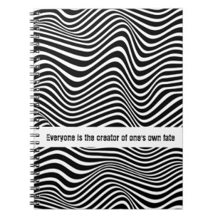 Caderno Espiral Padrão de arte Op com linhas onduladas em preto e