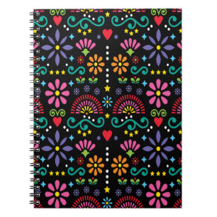 Caderno Espiral Padrão de arte popular mexicana uniforme, design