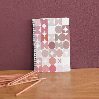 Caderno Espiral Padrão de Arte Retroativa Pink-Rosa Pincel de Taup