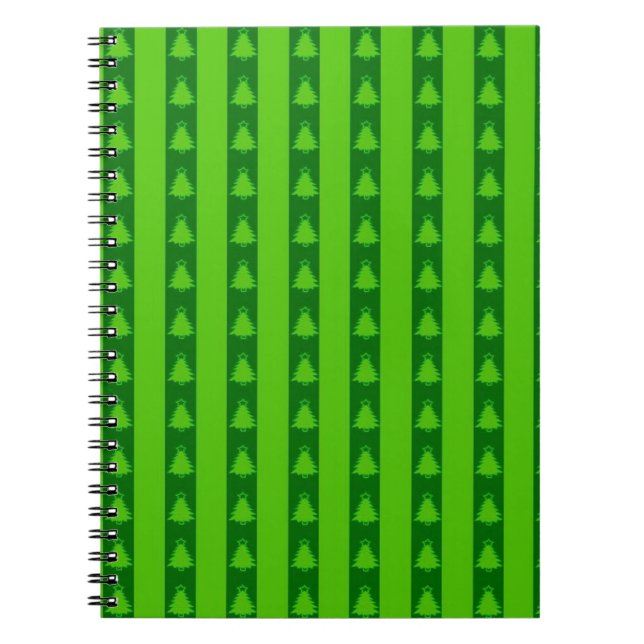 Caderno Espiral Padrão de Árvore de Natal em Greve Verde (Frente)