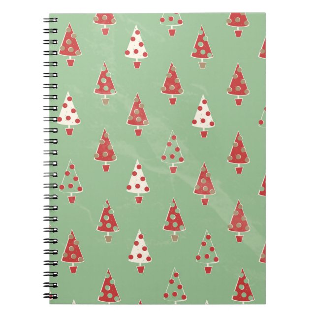 Caderno Espiral Padrão de Árvore de Natal Esbranquiçada (Frente)