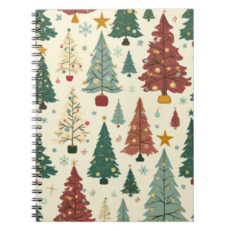 Caderno Espiral Padrão de Árvore de Natal Moderna do século médio
