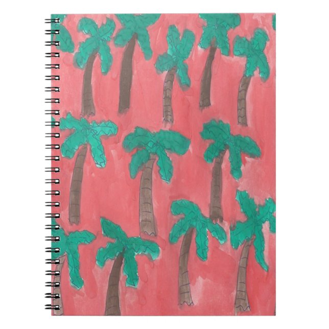 Caderno Espiral Padrão de Árvore Palm de Aquarela (Frente)