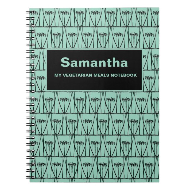 Caderno Espiral Padrão de Árvores de Coco Silhouette, Bonitas e Ve (Frente)