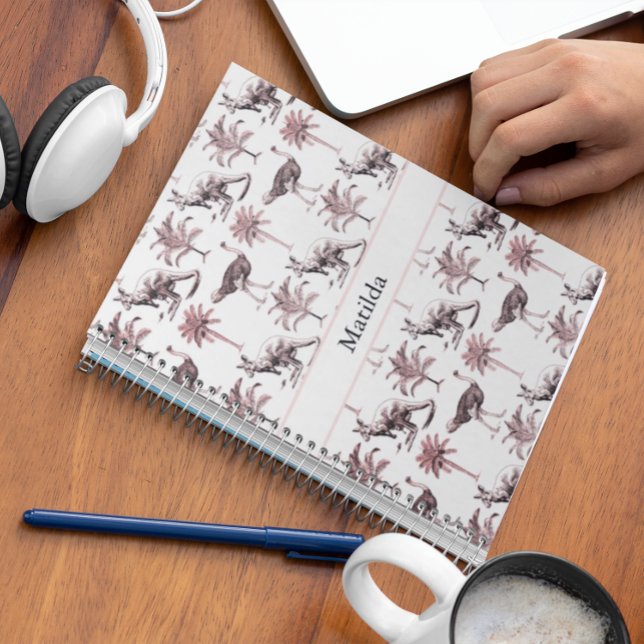 Caderno Espiral Padrão de avestruzes e cangurus e palmeiras (Criador carregado)