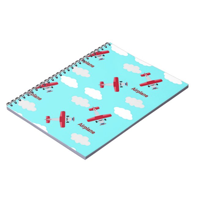 Caderno Espiral Padrão de avião em azul (Left Side)