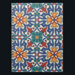 Caderno Espiral Padrão de Azulejo do Vintage Português Azulejos<br><div class="desc">Padrão de azulejos cerâmicos azulejos coloridos portugueses em cor d'água em fundo branco.</div>