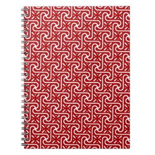 Caderno Espiral padrão de azulejo egípcio, vermelho escuro e branc