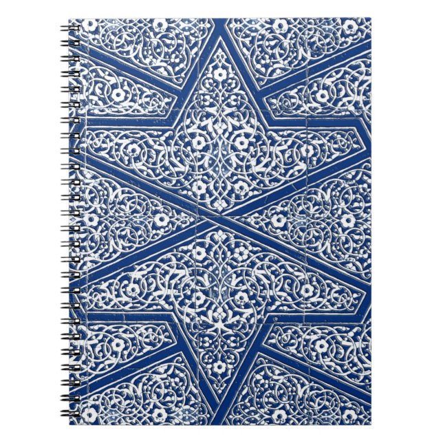 Caderno Espiral Padrão de azulejo persa - azul de cobalto e branco (Frente)