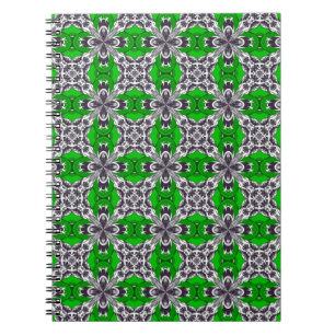 Caderno Espiral Padrão de Azulejo Repetido Verde e Branco de Grama