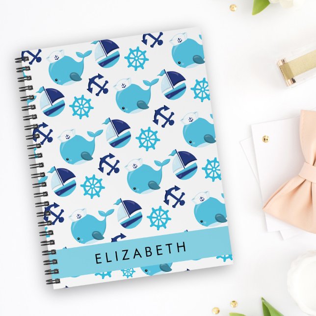 Caderno Espiral Padrão De Baleias, Baleias Azuis, Seu Nome (Criador carregado)
