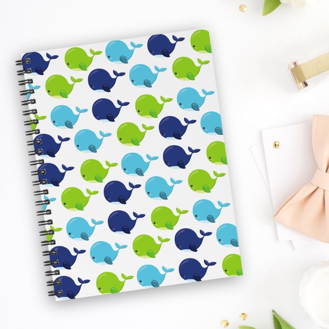 Caderno Espiral Padrão De Baleias, Baleias Cutas, Animais Do Mar (Criador carregado)