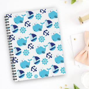 Caderno Espiral Padrão De Baleias, Baleias Cutas, Baleias Azuis