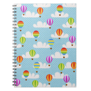 Caderno Espiral Padrão de Balões de Ar Quente Coloridos