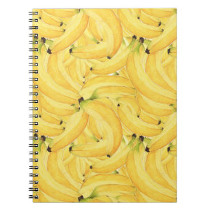 Caderno Espiral Padrão de Banana Tropical em Aquarela Vibrante