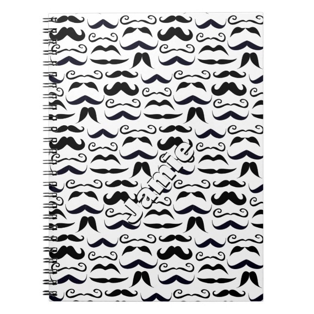 Caderno Espiral Padrão de bigode preto e branco (Frente)