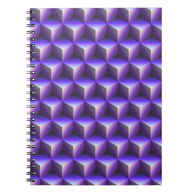 Caderno Espiral Padrão de Bloco de Cubo Roxo Abstrato (Frente)