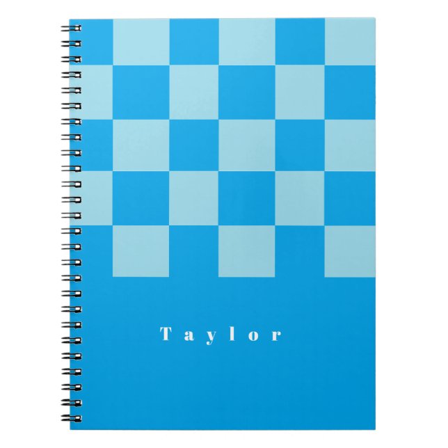 Caderno Espiral Padrão de blocos quadrados azuis-escuros e claros (Frente)