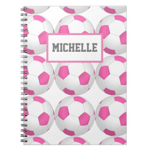 Caderno Espiral Padrão de bola de futebol branco rosa - adicionar