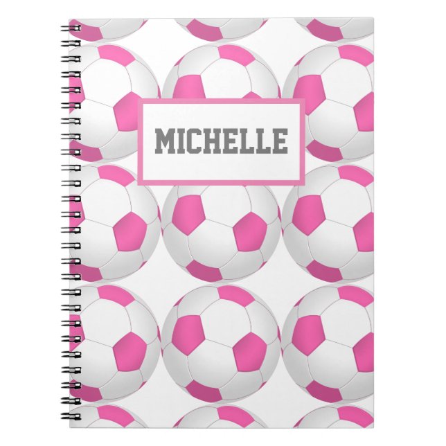 Caderno Espiral Padrão de bola de futebol branco-rosa - adicionar  (Frente)