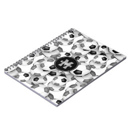 Caderno Espiral padrão de bolas de futebol cinza preto esportes in